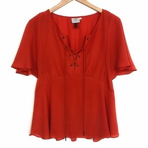 HD IN PARIS Lace Up Flutter Sleeve Blouse